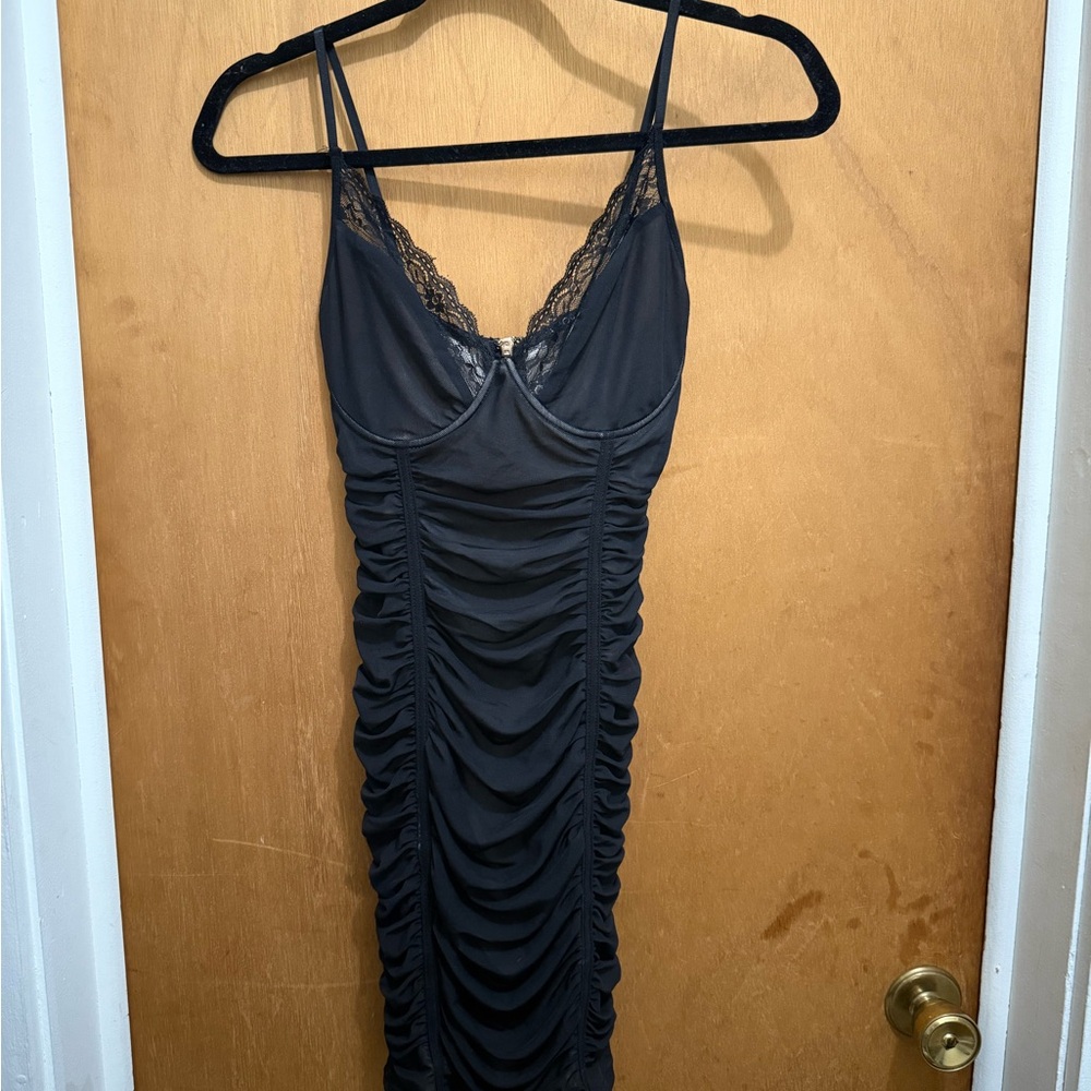 Elegant Black Lace-Trimmed Dress
